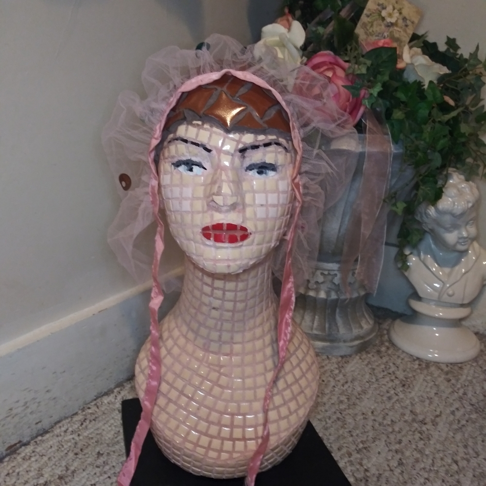 Vintage 1960-70's Multicolored, Sequin Trimmed Pink Net Hair Roller Scarf - Picture 8 of 11